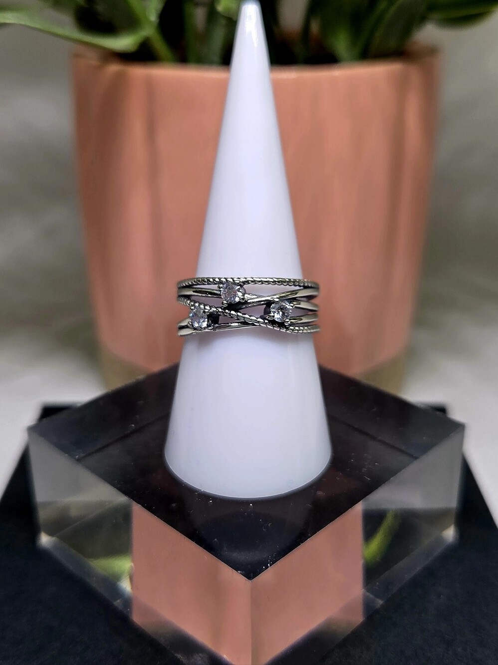 Silver Multi-Band CZ Accent Ring - Sparkling Detail
